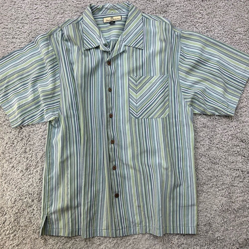 Tommy Bahama Shirt Mens Extra Large Silk Striped Button Island Vacation Travel